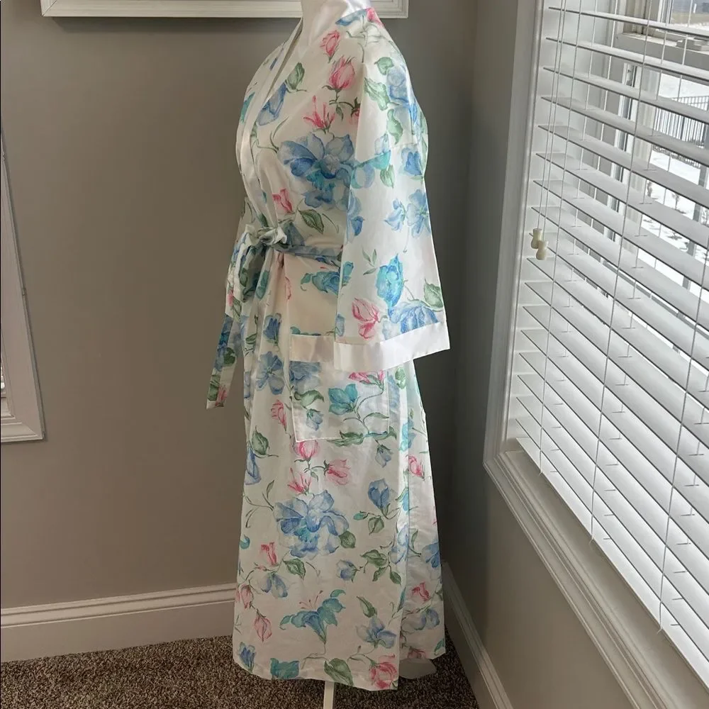 Vintage Union Label 70s 80s Sears Floral Satin Long Robe with Belt Large